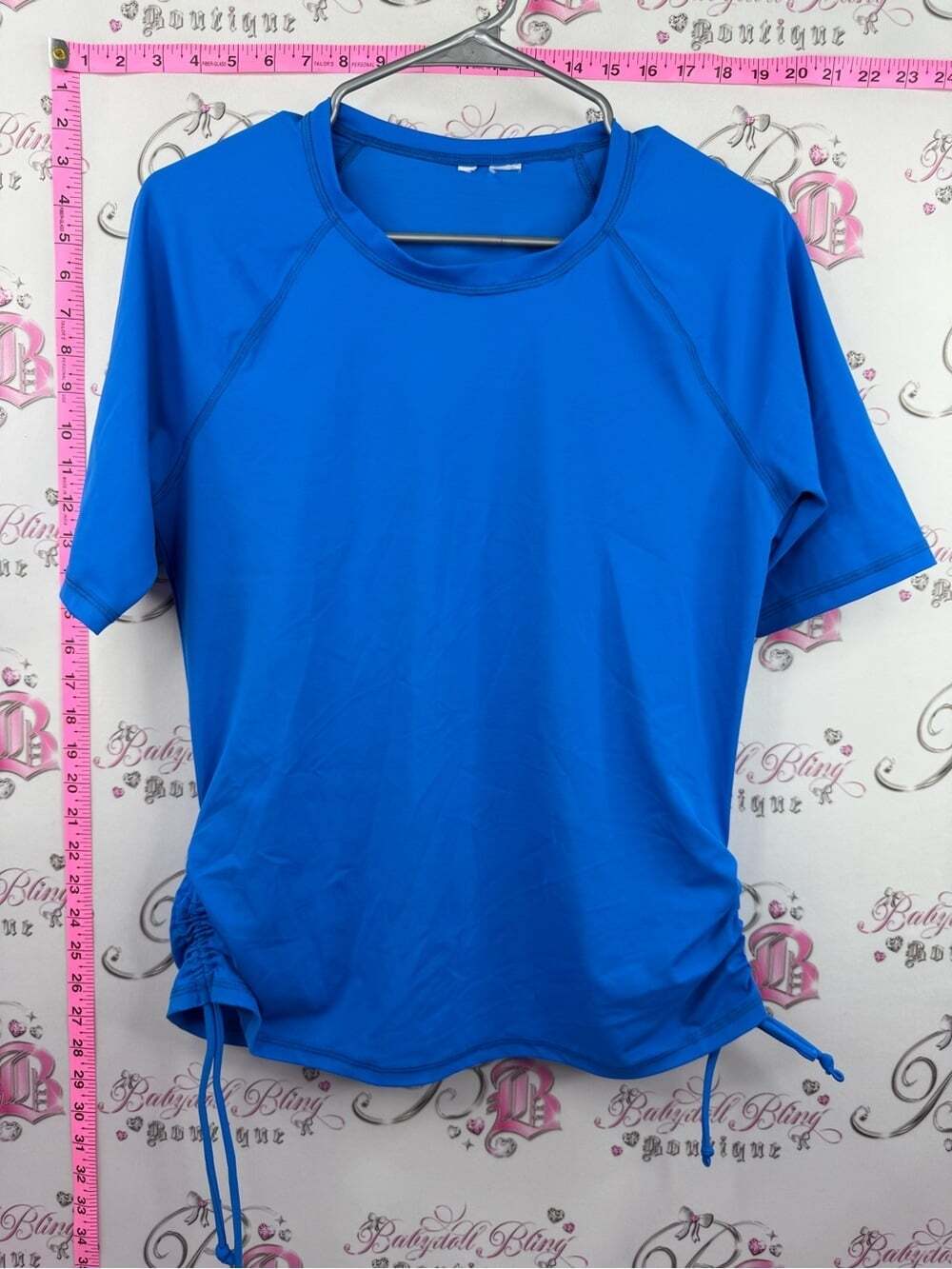 Blue Short-Sleeve Women’s Active Tee with Side Drawstrings